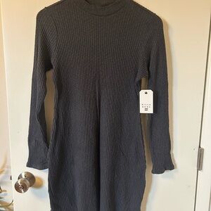Billabong Long Sleeve Ribbed Dress - Dark Gray